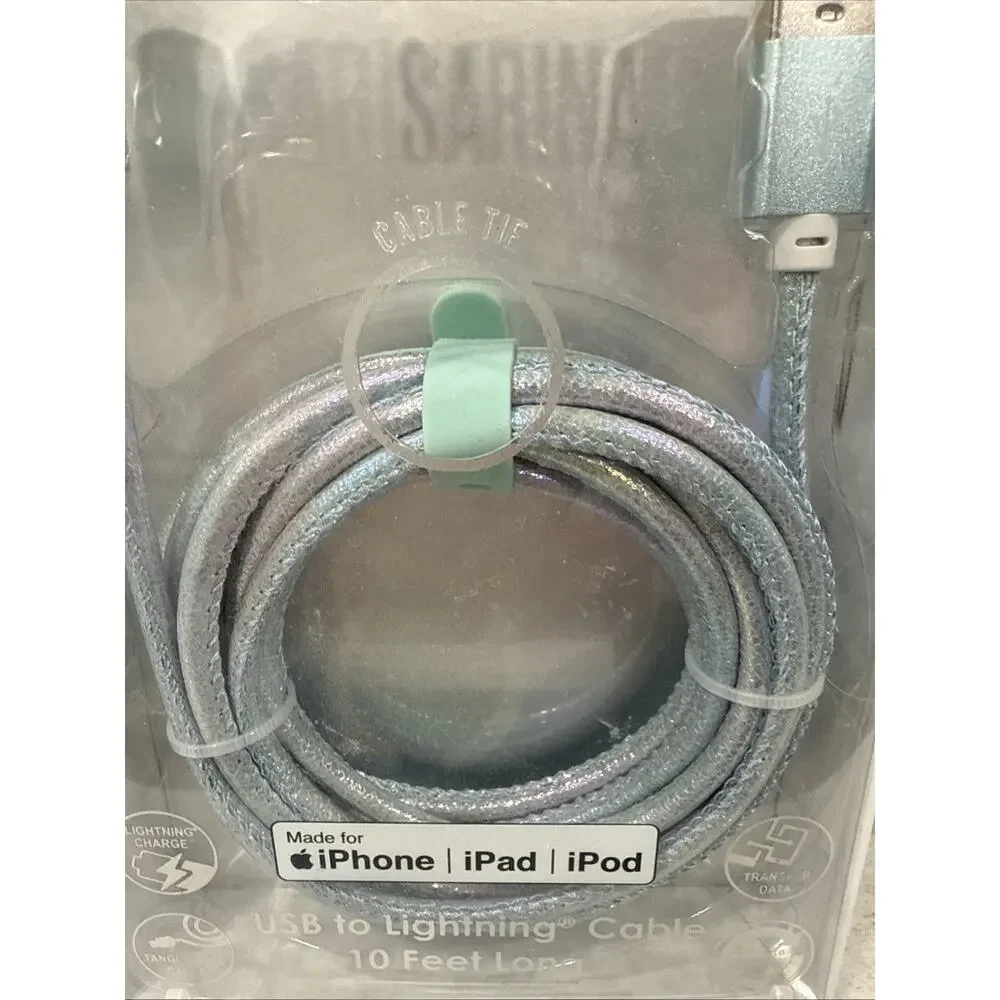 Sarina 10ft Blue Iridescent Lightning Charge Cable USB-A iPhone MFI Certified